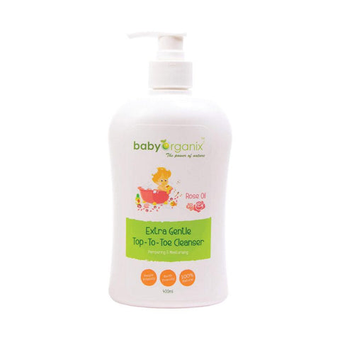 Baby Organix Extra Gentle Top To Toe Cleanser Rose Oil (400ml) - Clearance