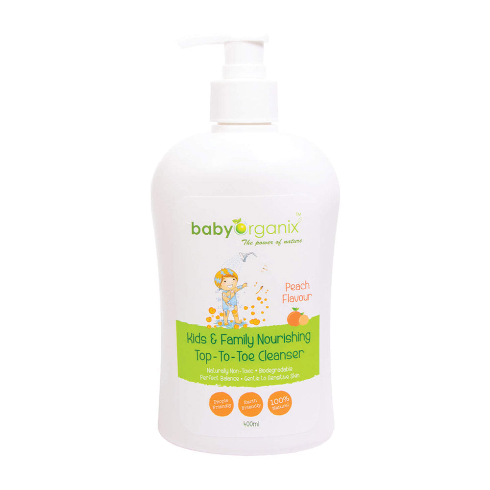 Baby Organix Kids & Family Top To Toe Cleanser Peach (400ml) - Clearance