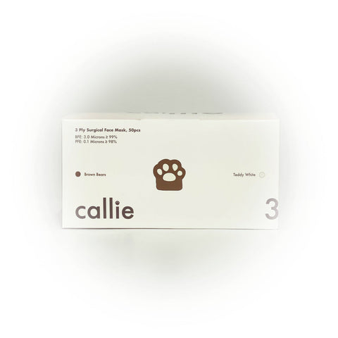 Callie Mask 3 Ply Surgical Face Mask Brown Bears and Teddy White (50pcs) - Clearance