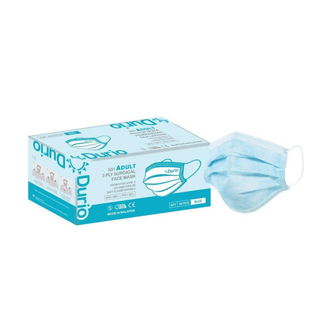 Durio Adult 3 Ply Surgical Face Mask - Blue (50pcs) - Giveaway