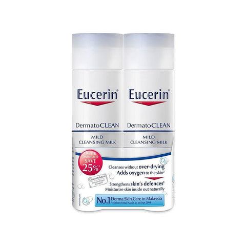 Eucerin DermatoCLEAN Hyaluron Sensitive Skin Cleansing Milk Twin Pack (200ml + 200ml) - Clearance