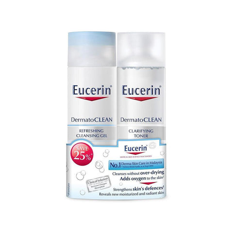 Eucerin DermatoCLEAN Refreshing Cleansing Gel & Clarifying Toner Set (200ml + 200ml) - Clearance