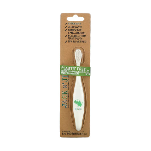 Jack N' Jill Organic Baby Toothbrush Flavored Soft Bristles Biodegradable Handle Dino (1pcs) - Clearance