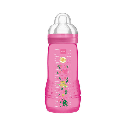 MAM Easy Active Bottle Baby Bottle Fast Flow #Pink (330ml) - Clearance