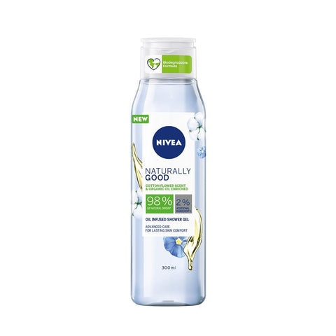 Nivea Naturally Good Cotton Flower Scent & Organic Oil Enriched Oil Infused Shower Gel (300ml) - Clearance