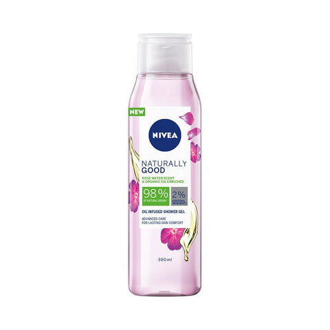 Nivea Naturally Good Rose Water Scent & Organic Oil Enriched Oil Infused Shower Gel (300ml) - Clearance