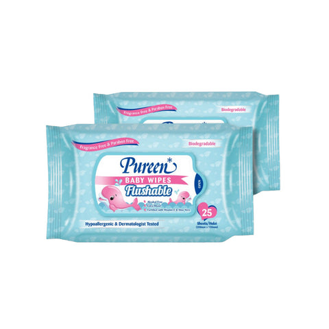 Pureen Baby Wipes Flushable Fragrance Free (Set) - Clearance