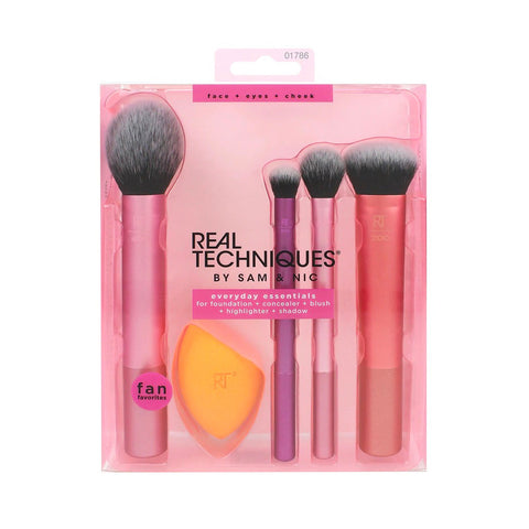REAL TECHNIQUES Face + Eyes + Cheek Everyday Essentials For Foundation + Concealer + Blush + Highlighter + Shadow (Set) - Clearance