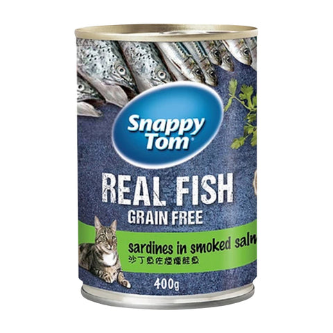 Snappy Tom Real Fish Grain Free Sardines in Smoked Salmon (400g) - Clearance