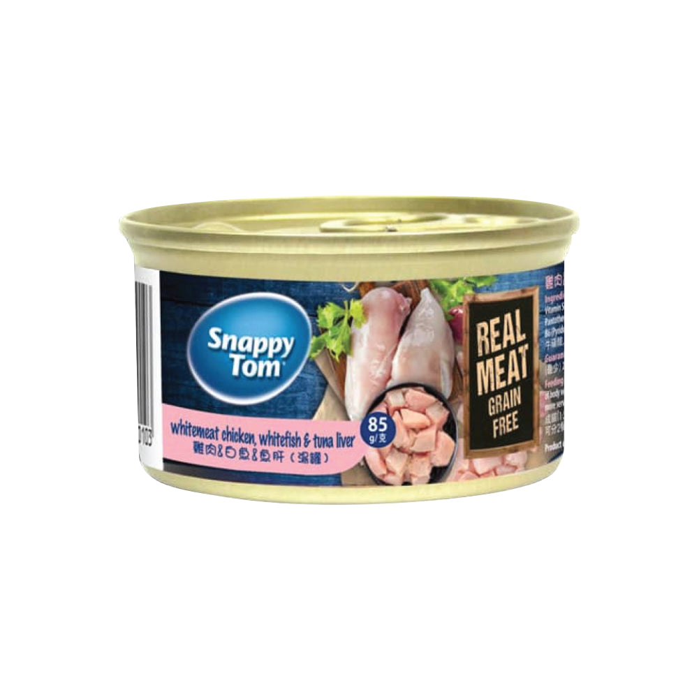 Snappy Tom Real Meat Grain Free Whitemeat Chicken, Whitefish & Tuna Liver (85g)