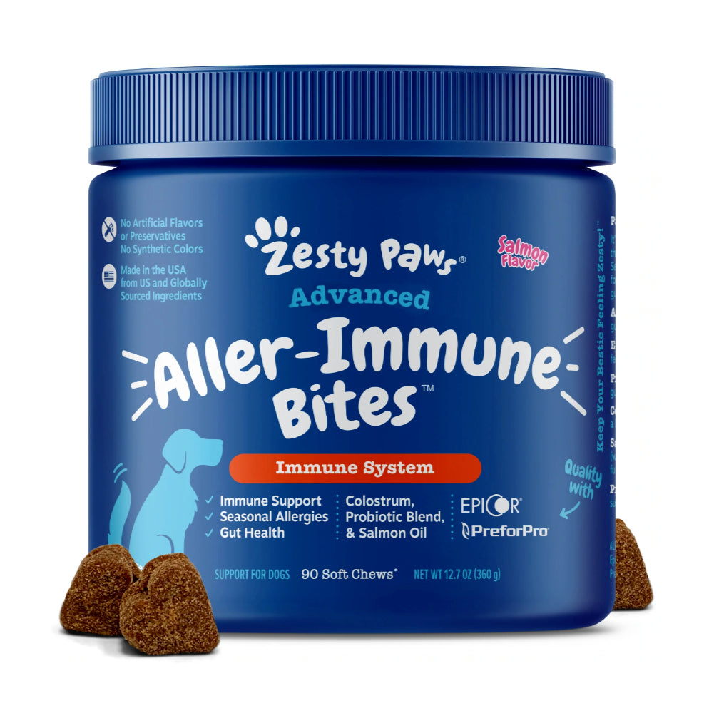 Zesty Paws Advanced Aller-Immune Bites Immune System Salmon for Senior Dogs (90pcs) - Clearance