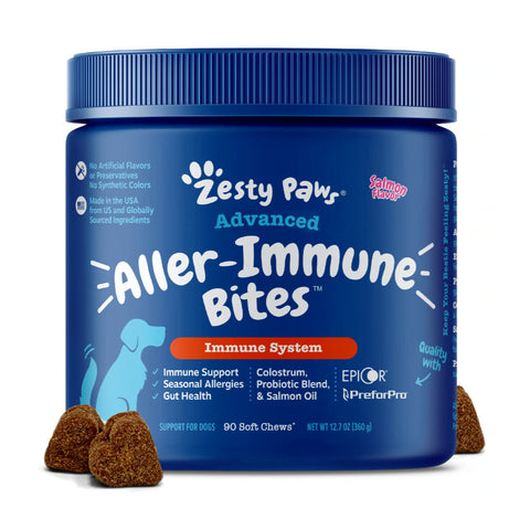 Zesty Paws Advanced Aller-Immune Bites Immune System Salmon for Senior Dogs (90pcs) - Giveaway