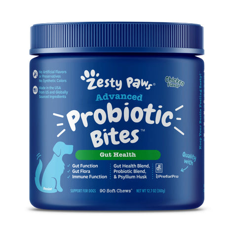 Zesty Paws Advanced Probiotic Bites Gut Health Chicken Flavor for Dogs (90pcs) - Giveaway