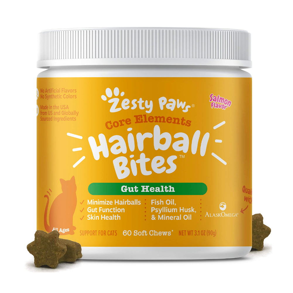 Zesty Paws Core Elements Hairball Bites Gut Health Salmon Flavor for Cats (60pcs)