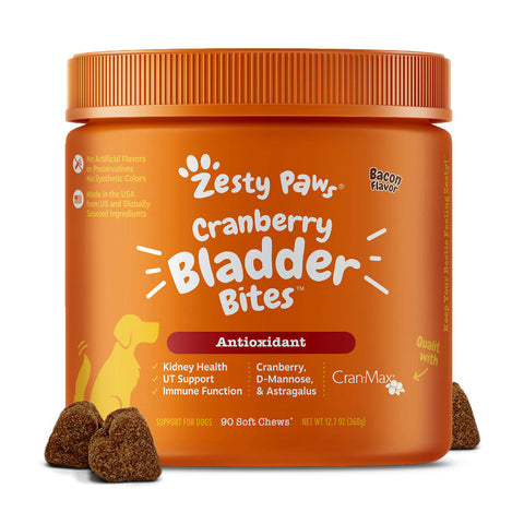 Zesty Paws Cranberry Bladder Bites Antioxidant Bacon Flavor for Dogs (90pcs) - Giveaway