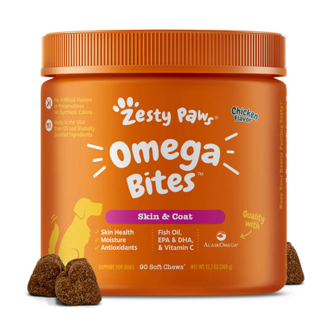 Zesty Paws Omega Bites Skin & Coat Bacon Flavor for Dogs (90pcs) - Giveaway