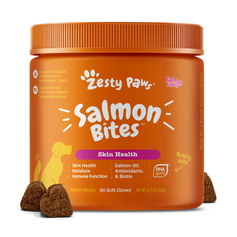 Zesty Paws Salmon Bites Skin & Coat Salmon Flavor for Dogs (90pcs) - Clearance