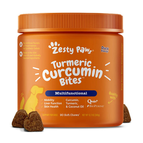 Zesty Paws Tumeric Curcumin Bites Everyday Vitality Duck Flavor for Dogs (90pcs) - Clearance